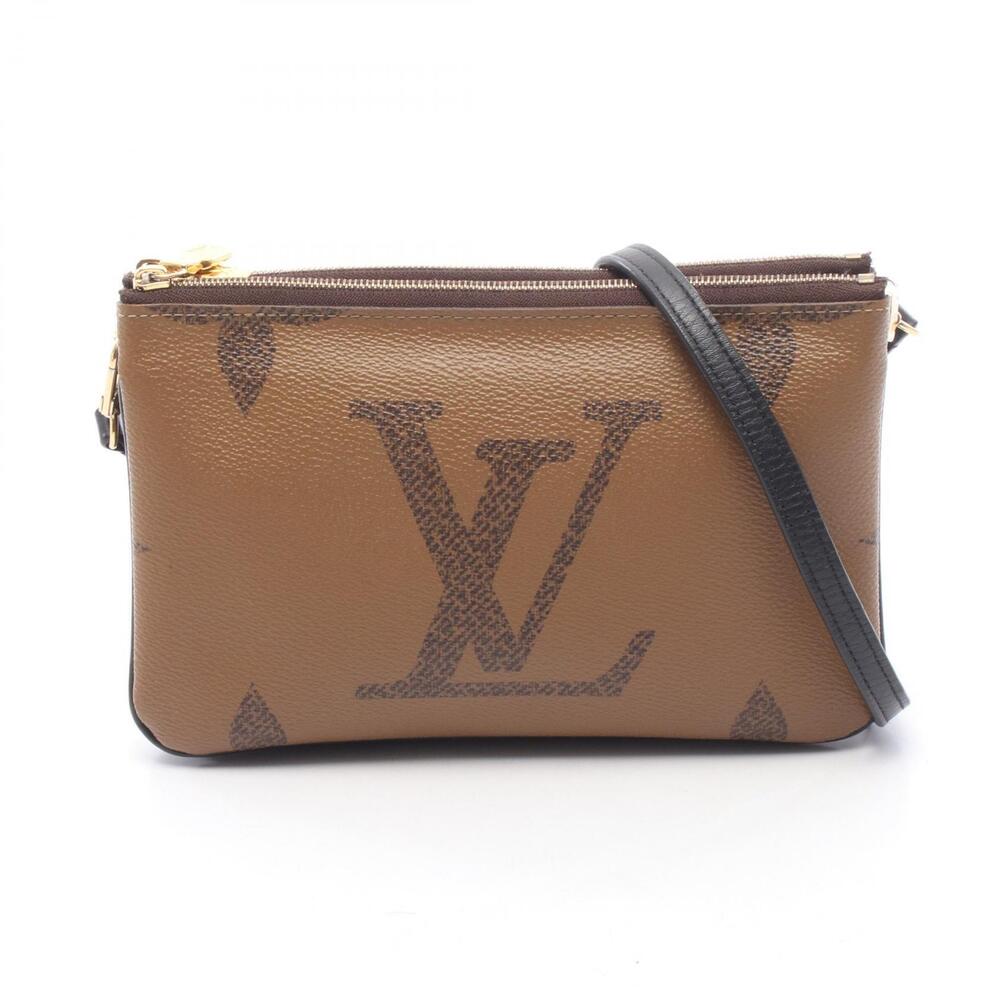 Louis Vuitton Pochette Double Zip Shoulder Bag Canvas Leather Monogram Giant